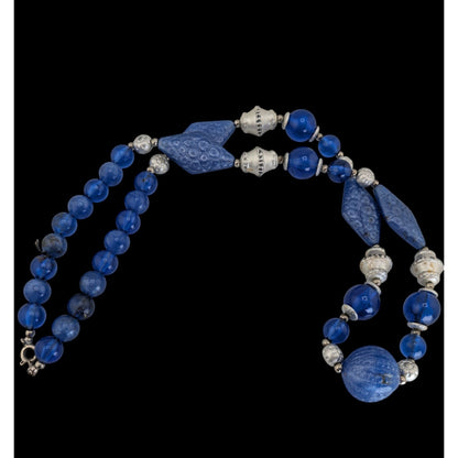 Boho Retro Statement Vintage Blue Lucite Beaded Silver Tone Necklace
