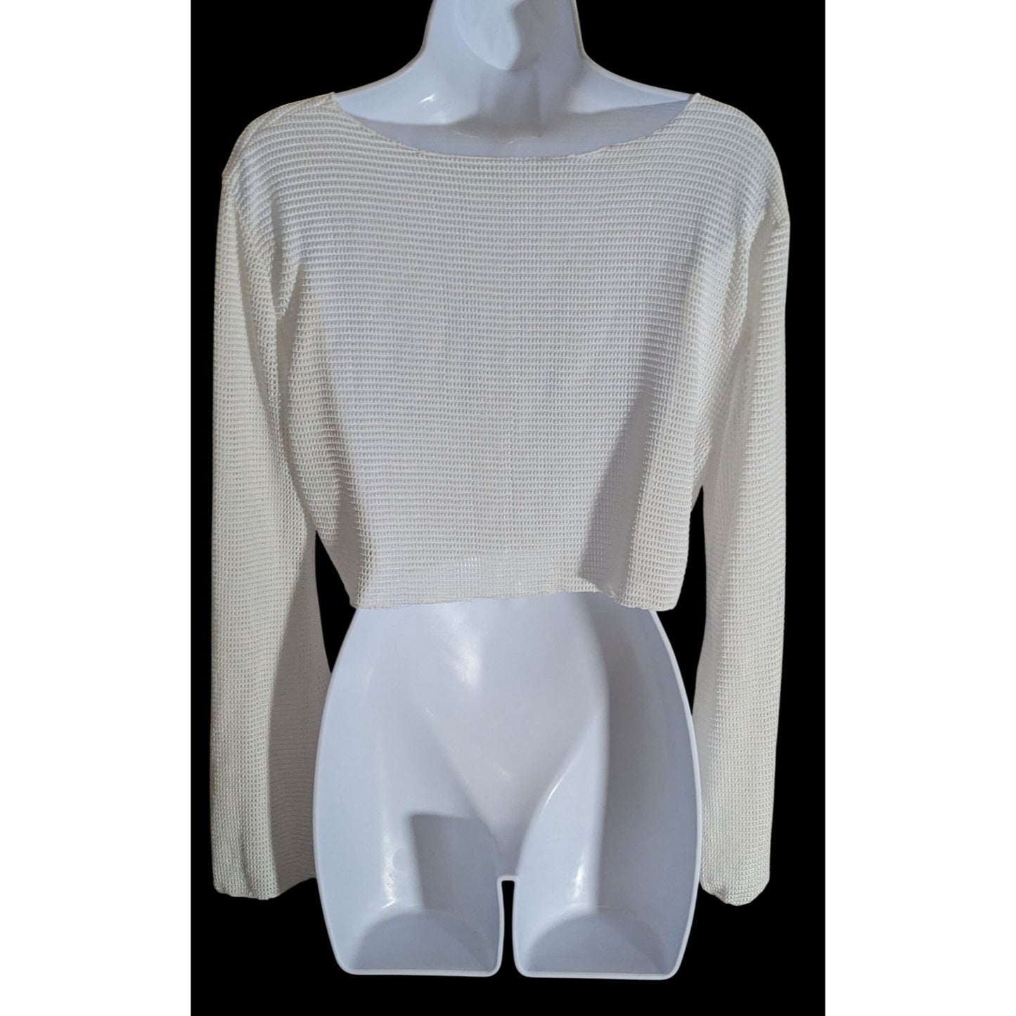 Mesh Long Sleeve Crop Top White Summer Rave Festival
