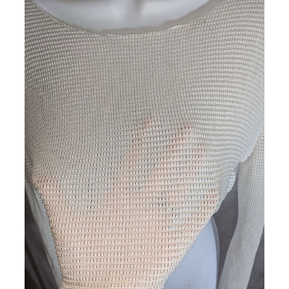 Mesh Long Sleeve Crop Top White Summer Rave Festival