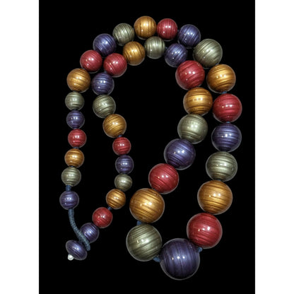 Vintage Jewel Tone Metallic Swirl Beaded Necklace