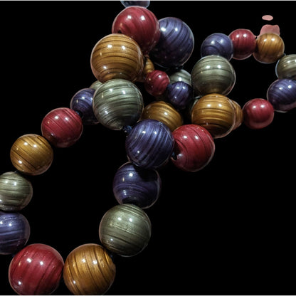 Vintage Jewel Tone Metallic Swirl Beaded Necklace