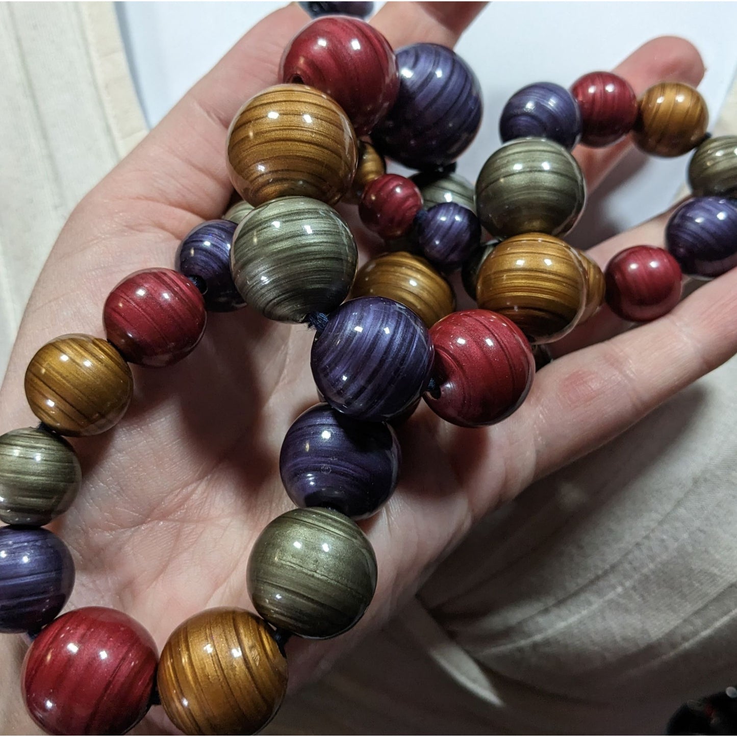 Vintage Jewel Tone Metallic Swirl Beaded Necklace