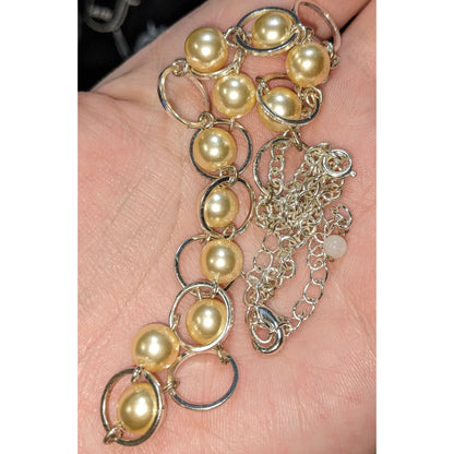 Vintage Avon Faux Pearl & Silver Tone Necklace With Circular Links