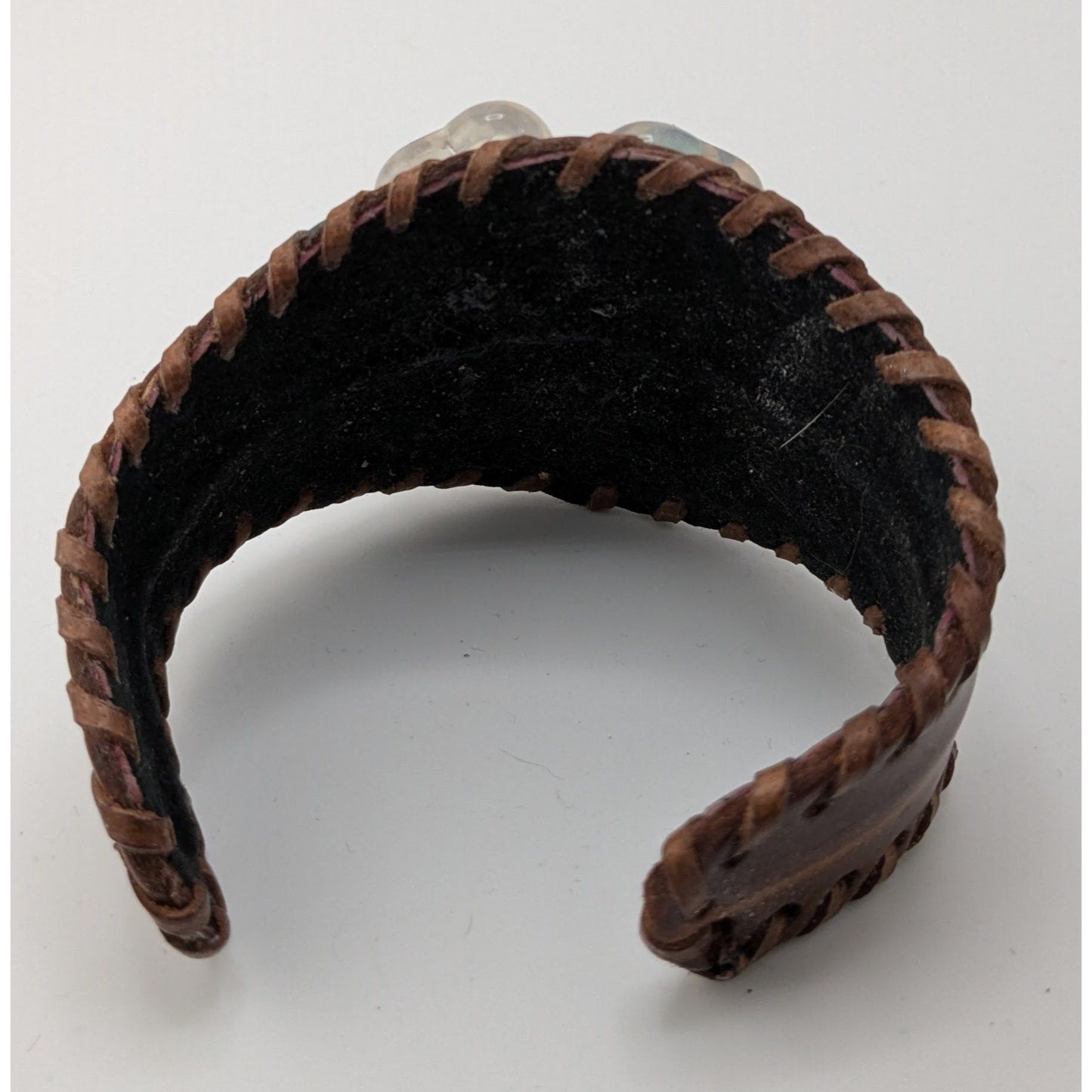 Handcrafted Leather Cuff Bracelet With Gemstone Flower Design