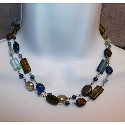 Blue And Brown Double Layer Glass Beaded Necklace