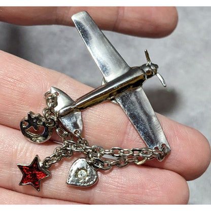 Vintage Silver Tone Airplane Charm Lapel Pon