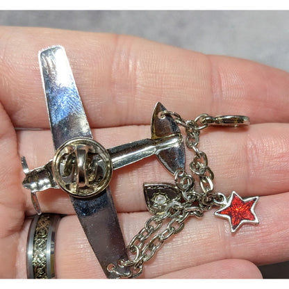 Vintage Silver Tone Airplane Charm Lapel Pon