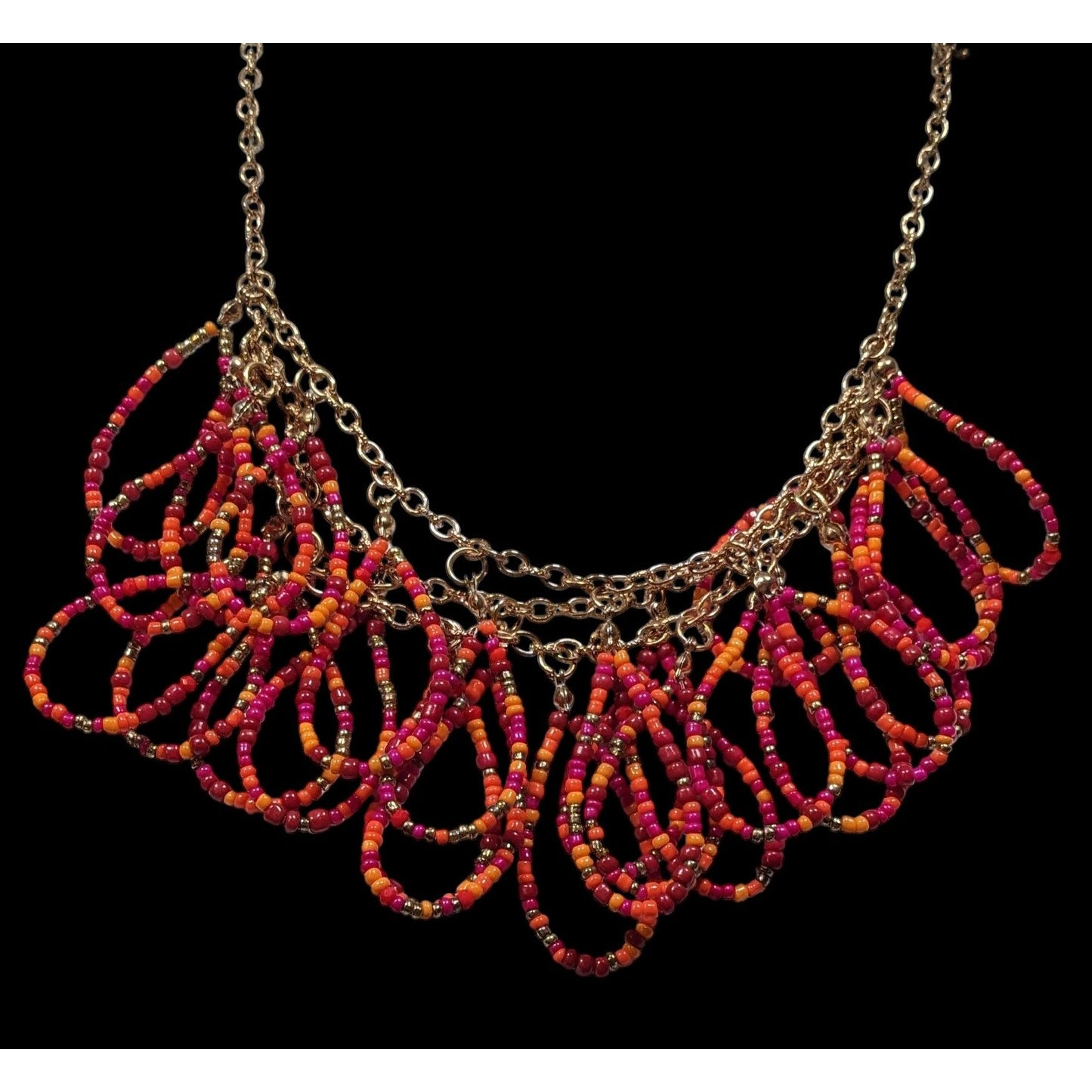 Erica Lyons Abstract Pink And Orange Glass Beaded Loop Fringe Necklace