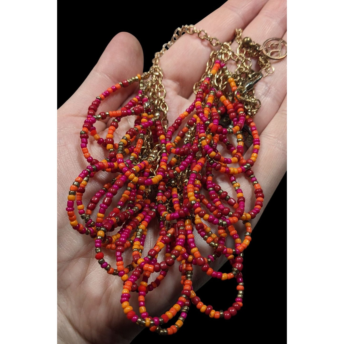 Erica Lyons Abstract Pink And Orange Glass Beaded Loop Fringe Necklace