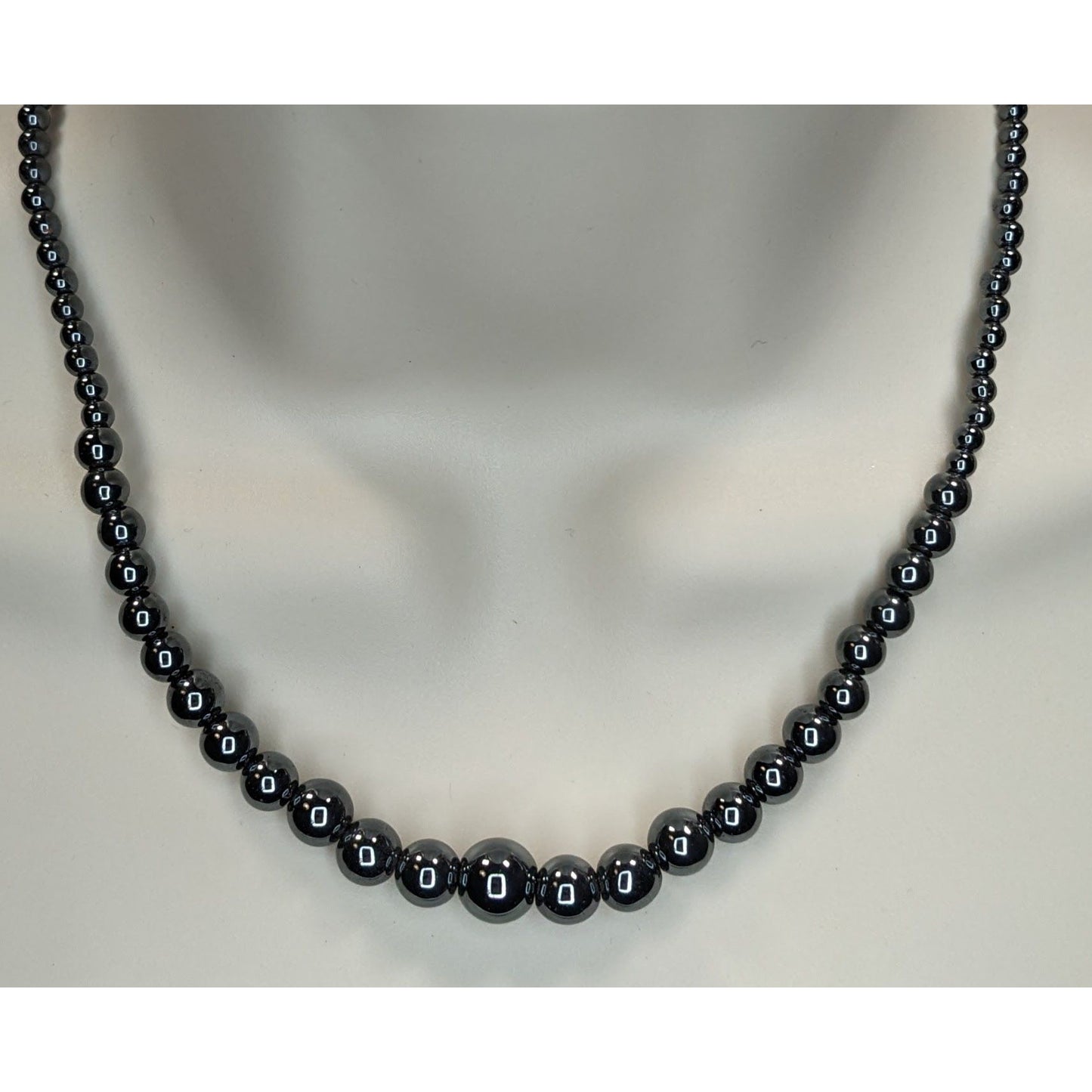 Graduated Hematite Beaded Necklace Gunmetal Dark Nature Gothic Boho Jewelry