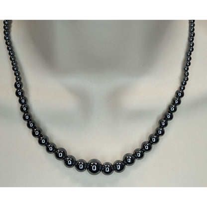 Graduated Hematite Beaded Necklace Gunmetal Dark Nature Gothic Boho Jewelry