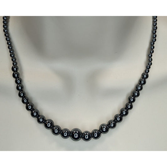 Graduated Hematite Beaded Necklace Gunmetal Dark Nature Gothic Boho Jewelry