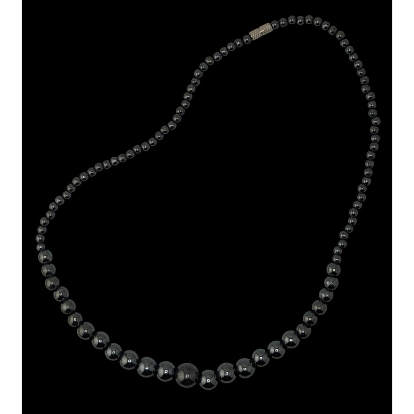 Graduated Hematite Beaded Necklace Gunmetal Dark Nature Gothic Boho Jewelry