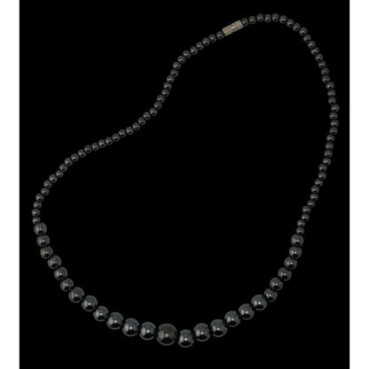 Graduated Hematite Beaded Necklace Gunmetal Dark Nature Gothic Boho Jewelry