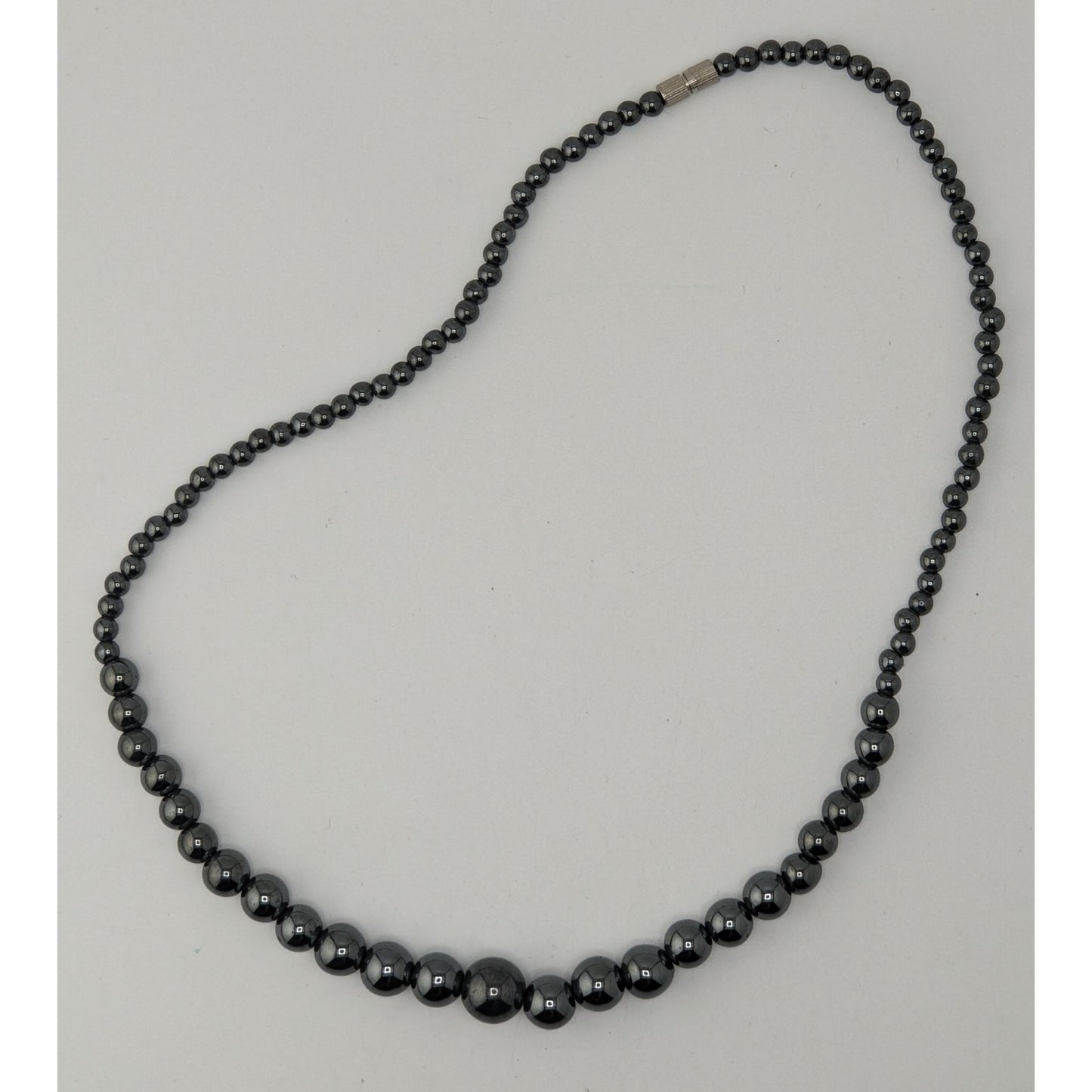 Graduated Hematite Beaded Necklace Gunmetal Dark Nature Gothic Boho Jewelry