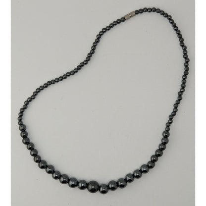 Graduated Hematite Beaded Necklace Gunmetal Dark Nature Gothic Boho Jewelry