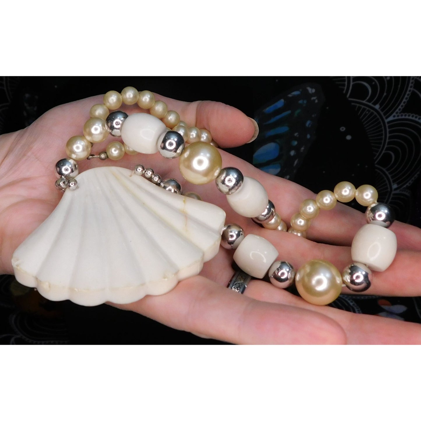 Mermaidcore Faux Pearl Seashell Pendant Necklace