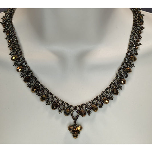 Handmade Black Faceted Beaded Necklace Double Strand Glam Goth Statement