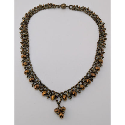 Handmade Black Faceted Beaded Necklace Double Strand Glam Goth Statement