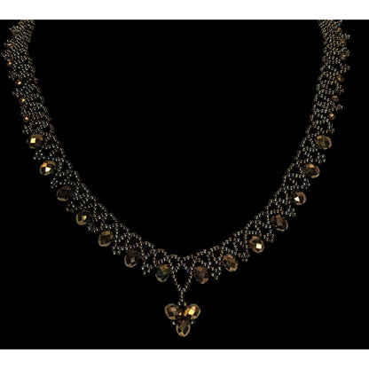 Handmade Black Faceted Beaded Necklace Double Strand Glam Goth Statement