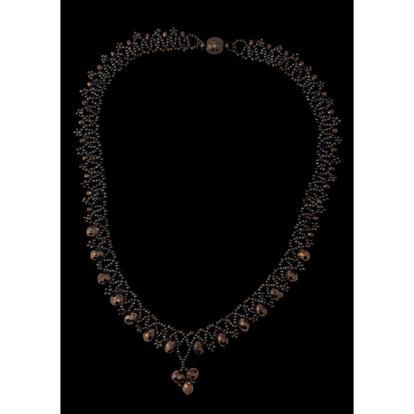 Handmade Black Faceted Beaded Necklace Double Strand Glam Goth Statement