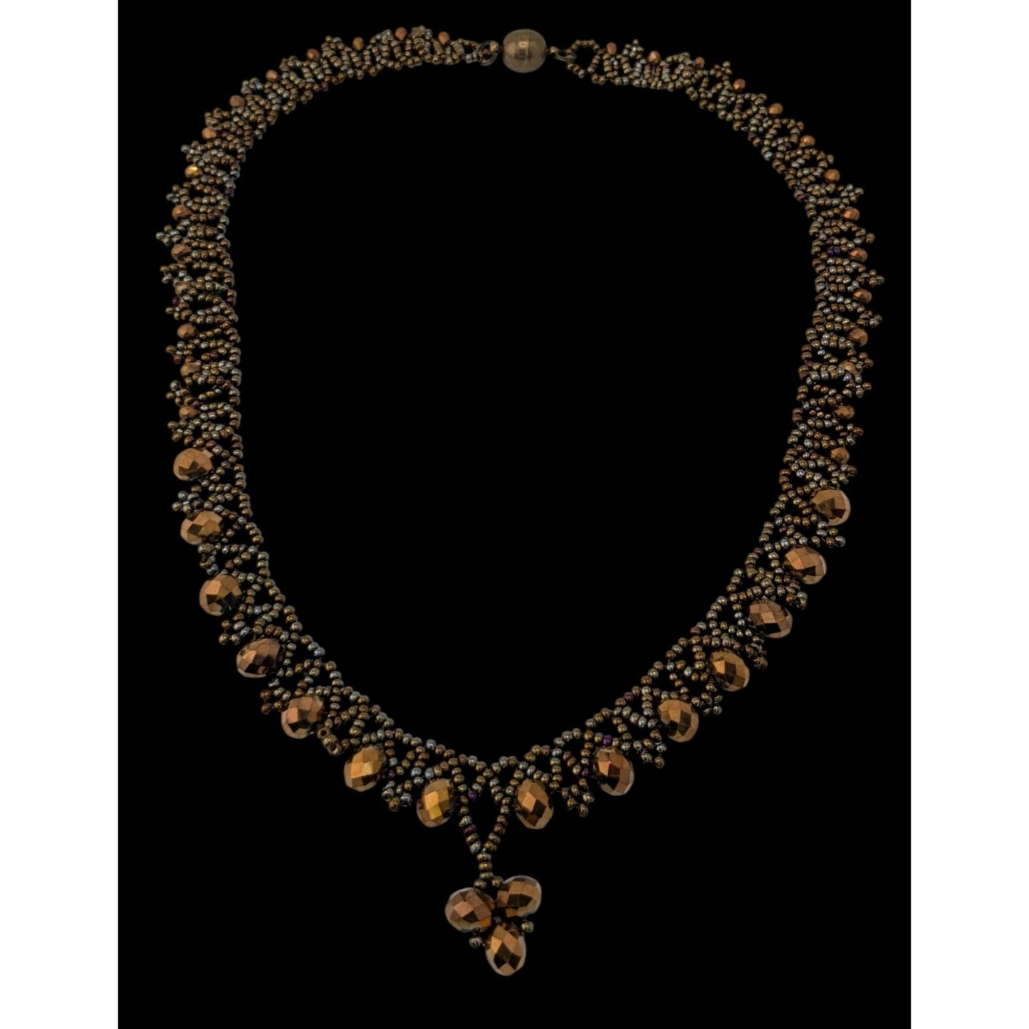 Handmade Black Faceted Beaded Necklace Double Strand Glam Goth Statement
