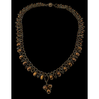 Handmade Black Faceted Beaded Necklace Double Strand Glam Goth Statement