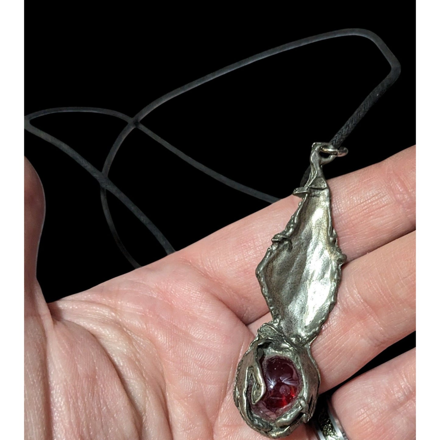 Vintage 90s Pewter Wizard Holding A Red Marble Pendant Necklace