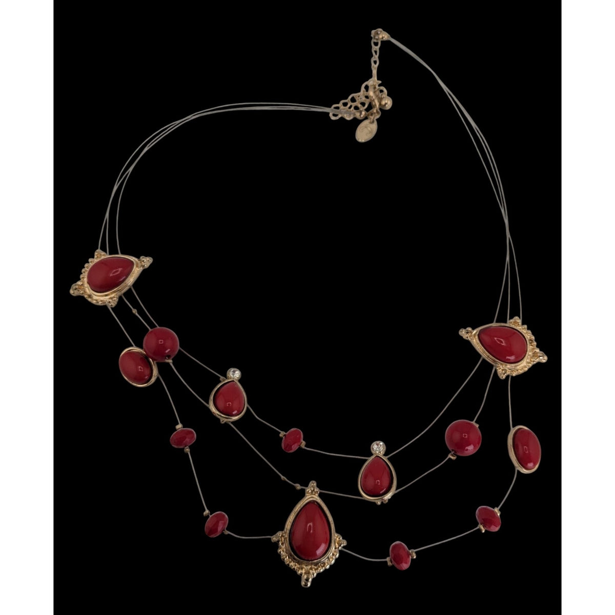 Boho Glam Statement Red Layered Necklace Charming Charlie Gold Tone