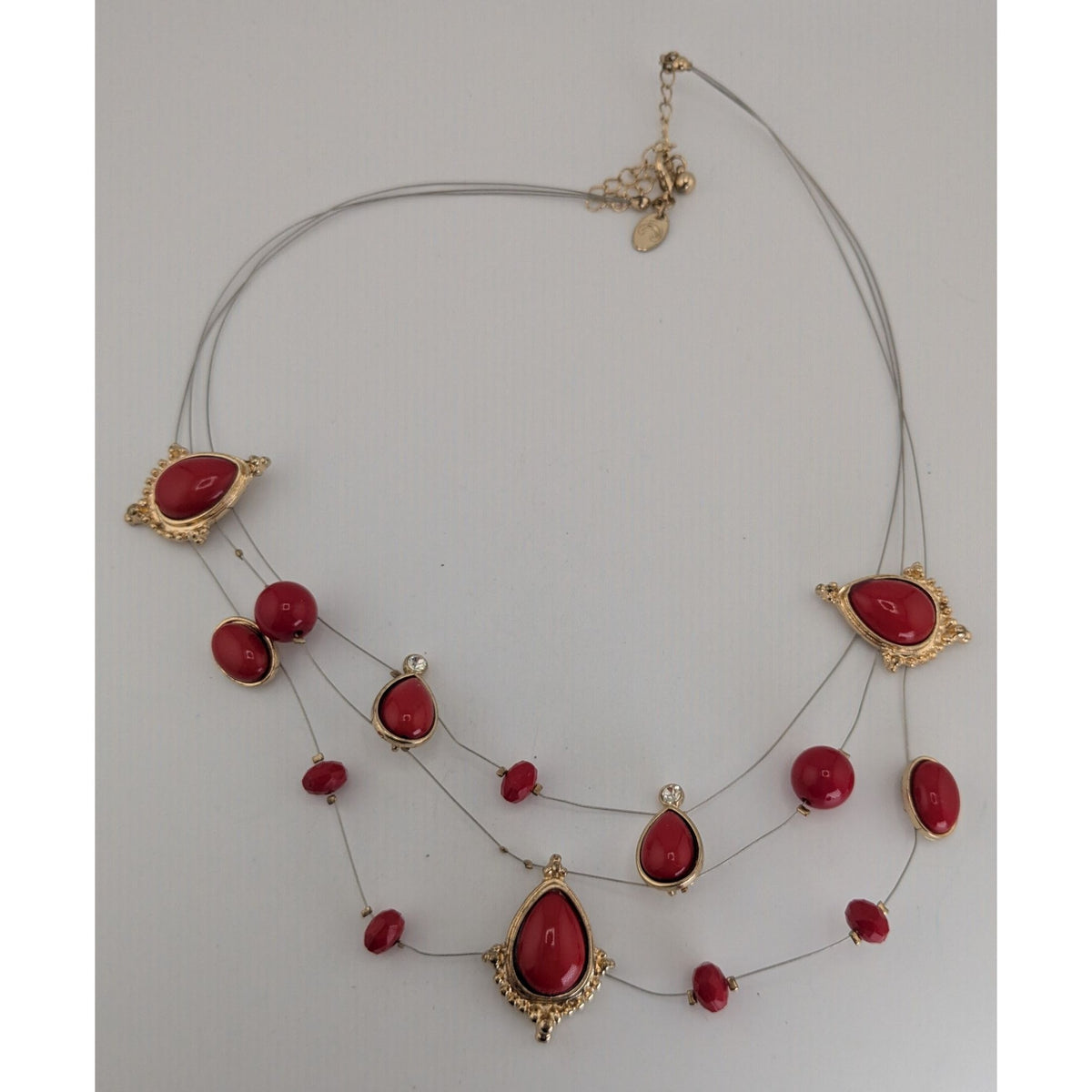 Boho Glam Statement Red Layered Necklace Charming Charlie Gold Tone