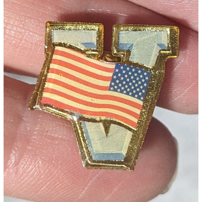 Vintage V For Victory United States Flag Lapel Pin