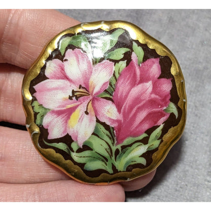 Antique 1920s German Floral Hand Painted Brooch