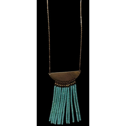 Jane Marie Gold Tone Blue Glass Pendant Fringe Necklace