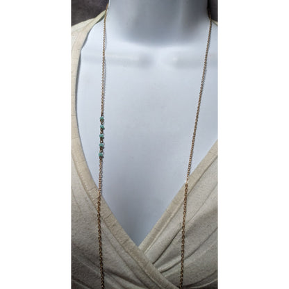 Jane Marie Gold Tone Blue Glass Pendant Fringe Necklace