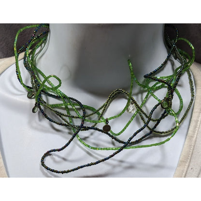 Wiggly Fantasy Green Glass Beaded Layered Necklace With Small Charms & Lobster Clasp Closure