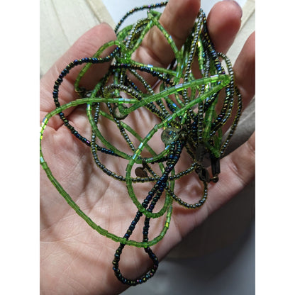 Wiggly Fantasy Green Glass Beaded Layered Necklace With Small Charms & Lobster Clasp Closure