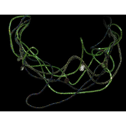 Wiggly Fantasy Green Glass Beaded Layered Necklace With Small Charms & Lobster Clasp Closure