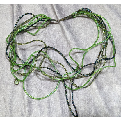 Wiggly Fantasy Green Glass Beaded Layered Necklace With Small Charms & Lobster Clasp Closure