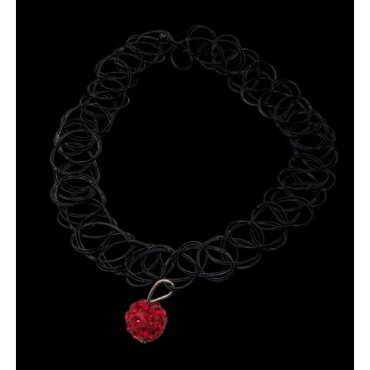 90s Y2K Gothic Black Tattoo Choker Red Rhinestone Ball Pendant Stretch Necklace