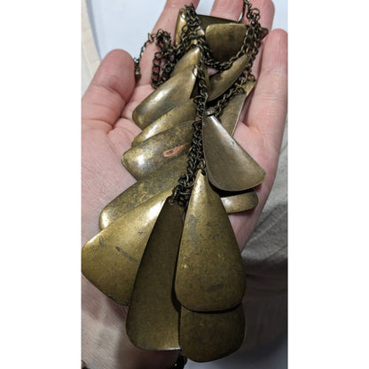Vintage Brass Statement Necklace With Tiered Teardrop Charms