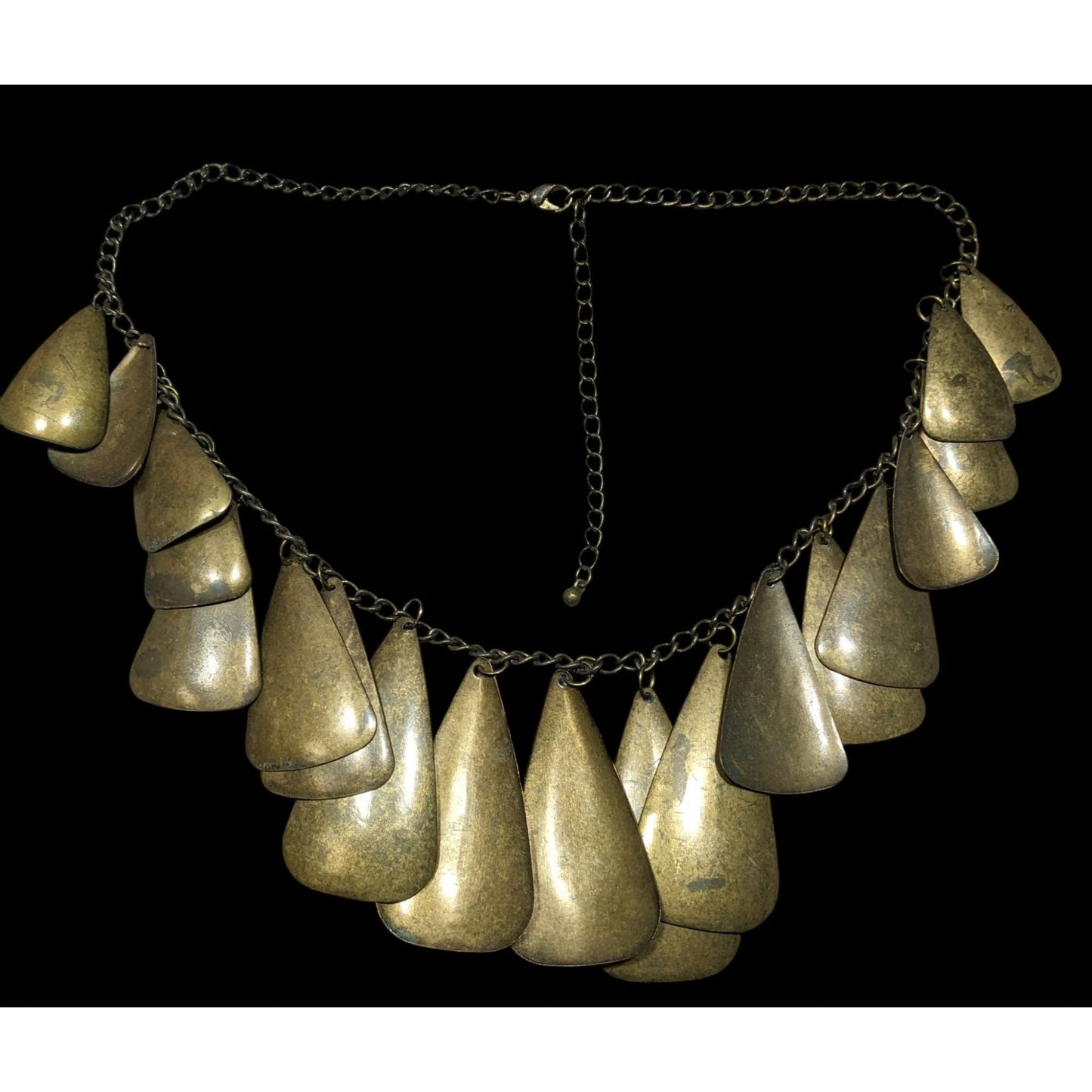 Vintage Brass Statement Necklace With Tiered Teardrop Charms