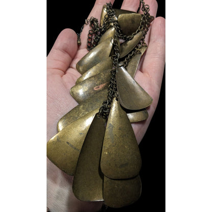 Vintage Brass Statement Necklace With Tiered Teardrop Charms