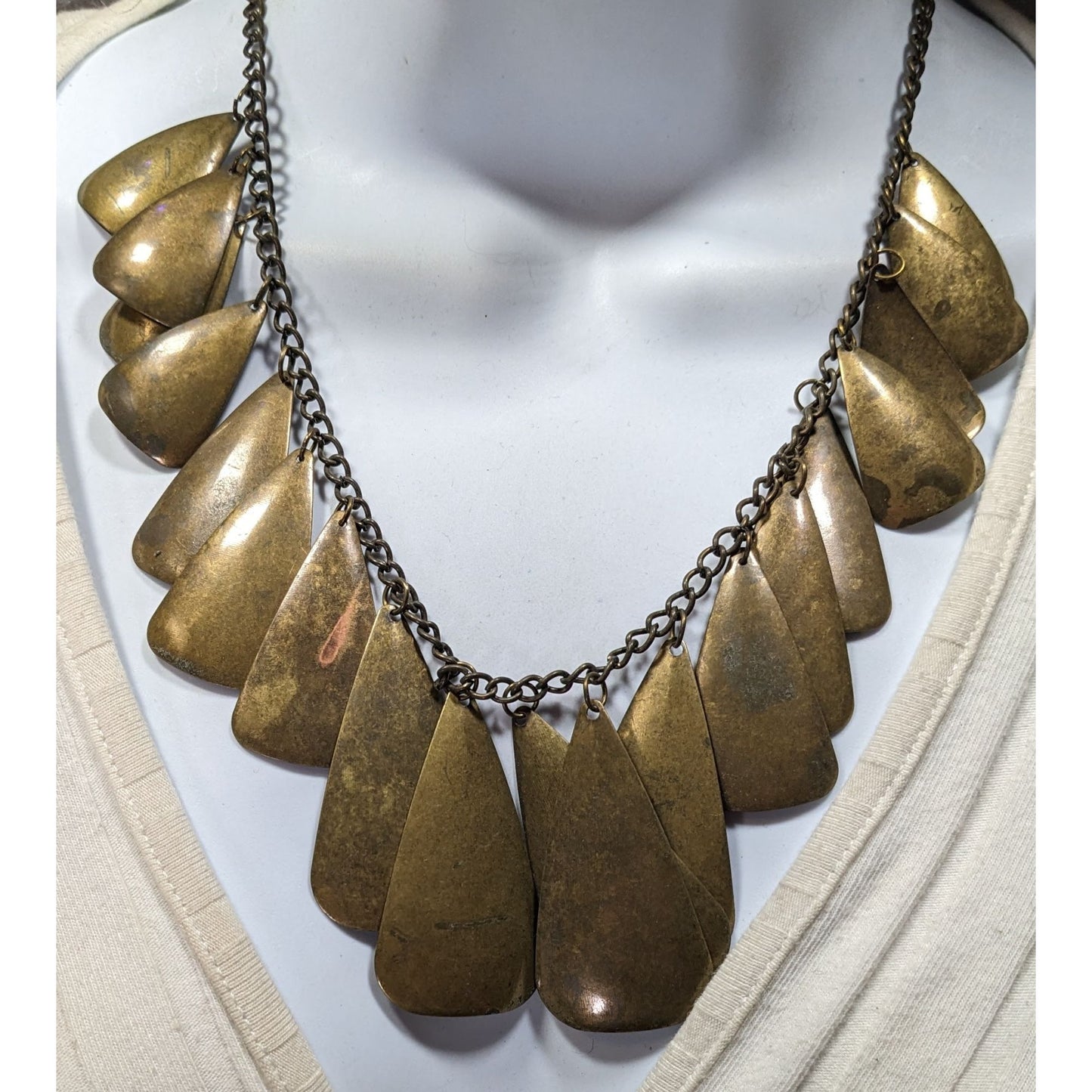 Vintage Brass Statement Necklace With Tiered Teardrop Charms