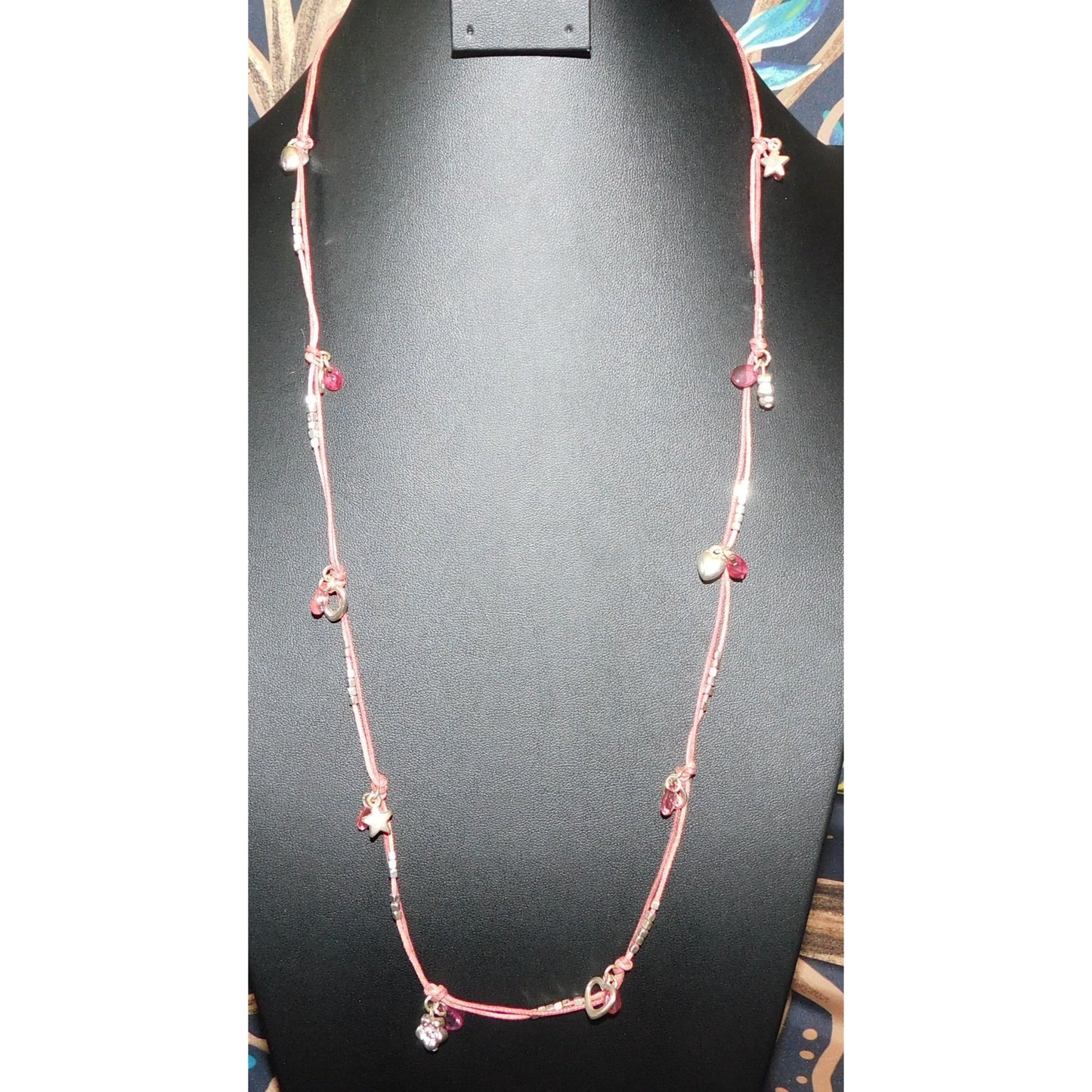 Aeropostale Preppy Pink And Silver Tone Charm Necklace