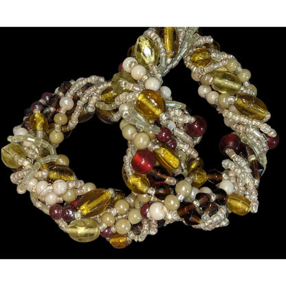Boho Beaded Napkin Rings Amber Brown Pearl Seed Bead Pair