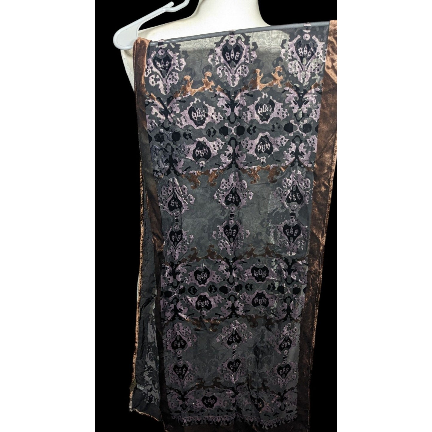 Brown And Lilac Gothic Damask Velvet Burnout Scarf