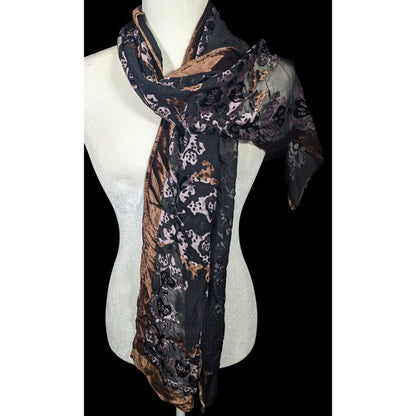 Brown And Lilac Gothic Damask Velvet Burnout Scarf
