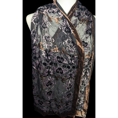Brown And Lilac Gothic Damask Velvet Burnout Scarf