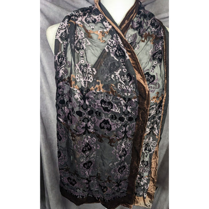 Brown And Lilac Gothic Damask Velvet Burnout Scarf