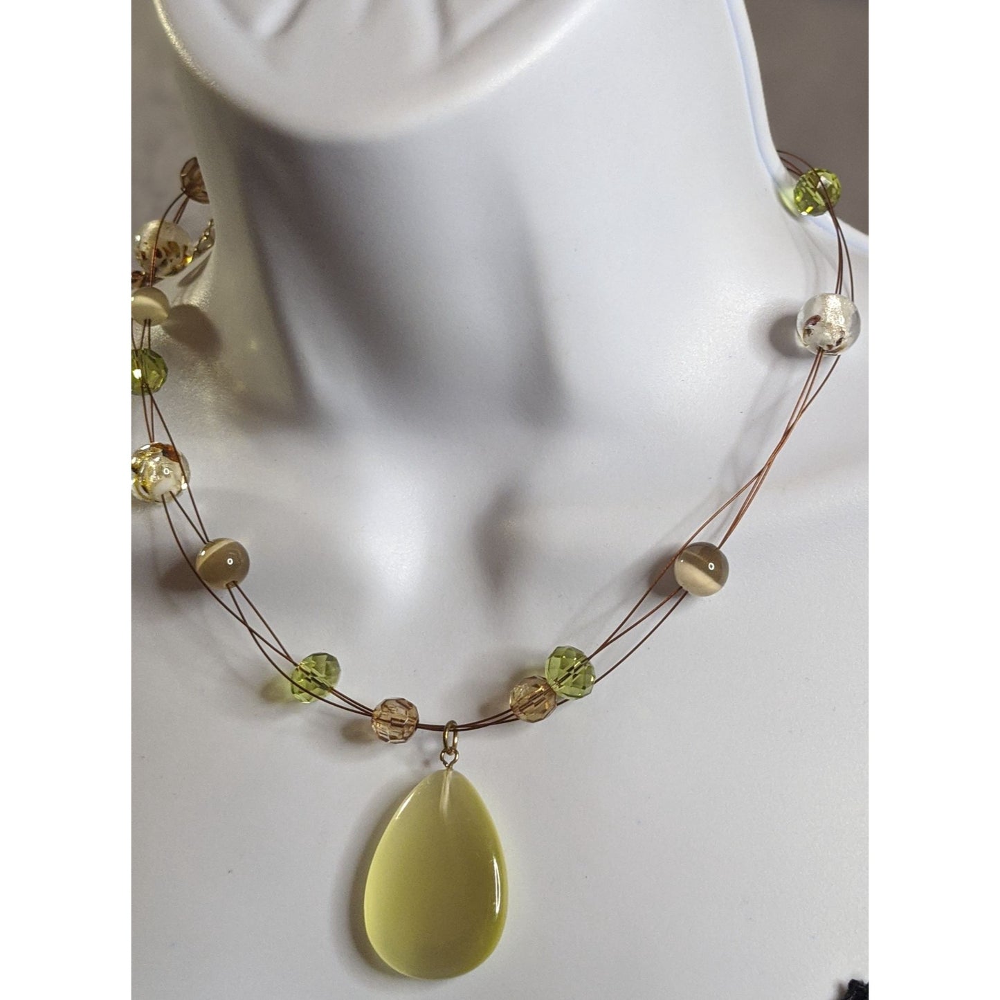 Spring Inspired Beaded Necklace With Yellow Teardrop Glass Pendant